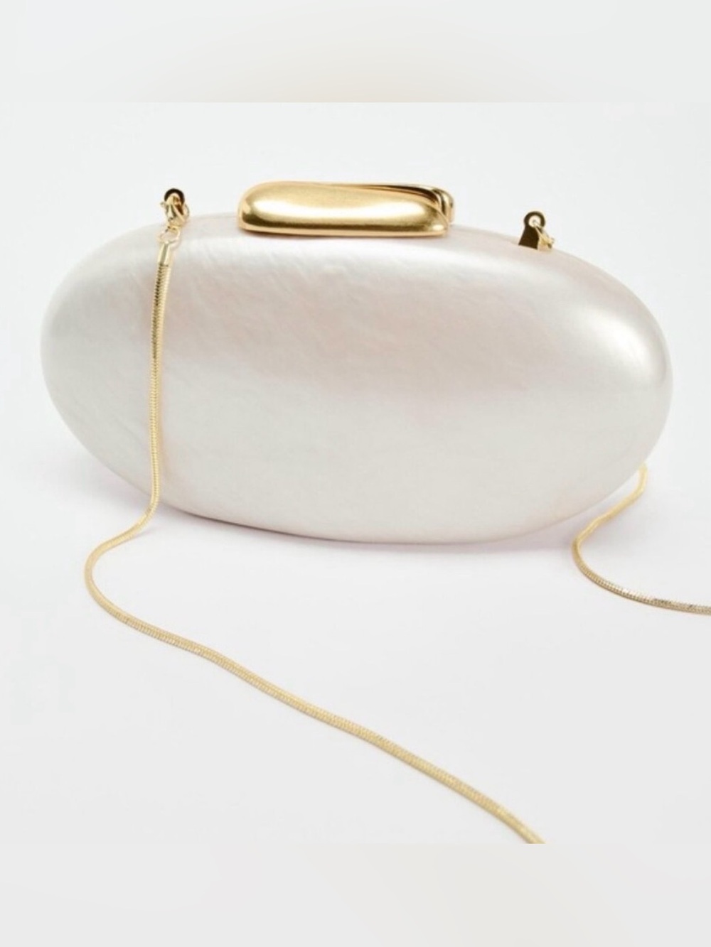 ZARA Pearl Effect Box Clutch Gold Chain Evening Bag EUC